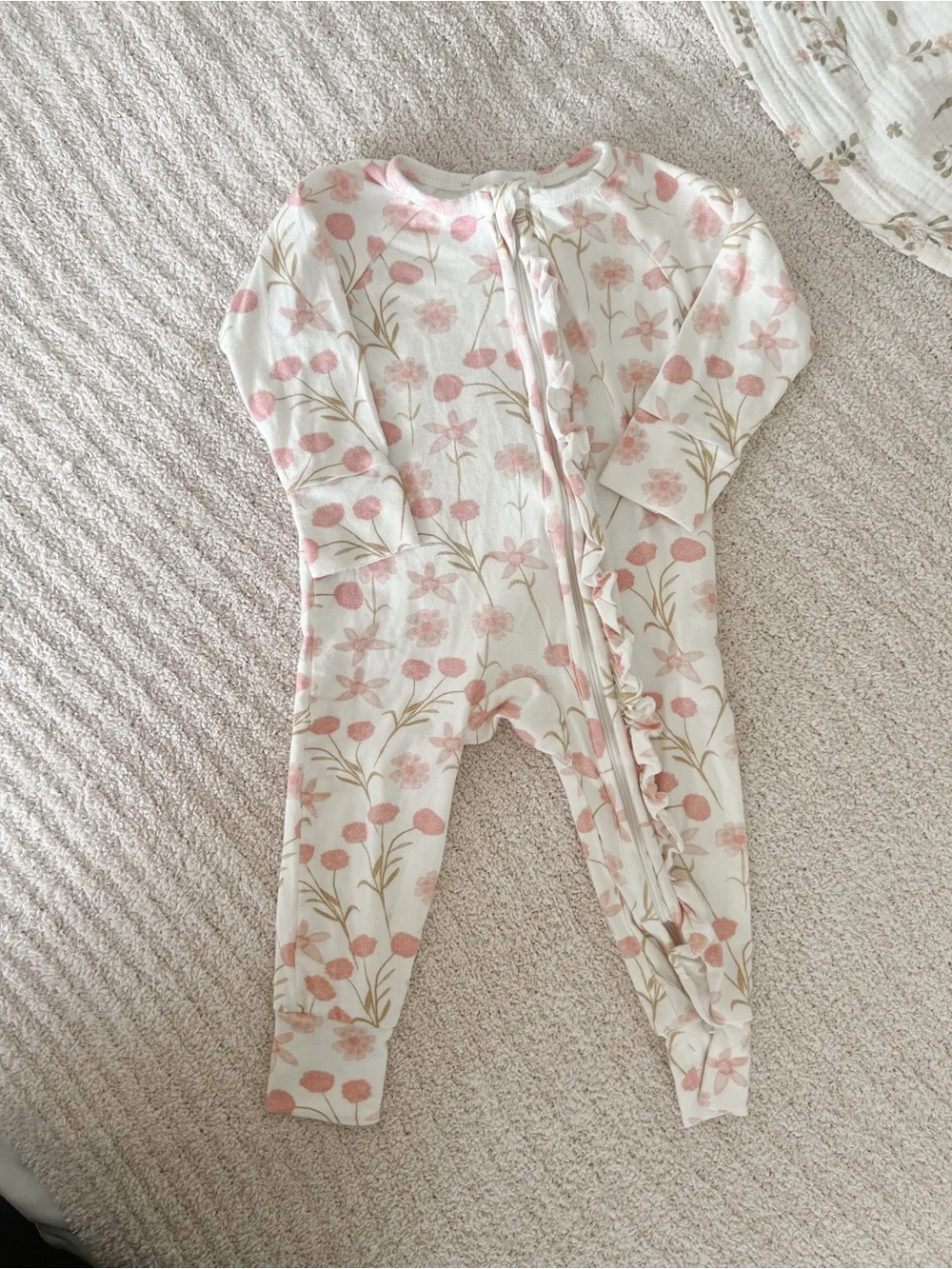 Little and Fern cream and pink floral romper 6-12 months